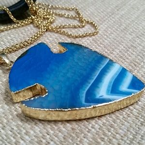 24K Gold-Plated Blue Agate Arrowhead Necklace